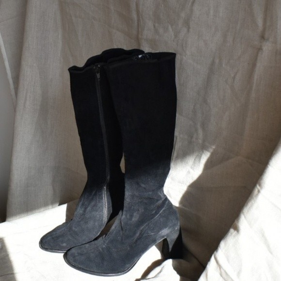Ann Demeulemeester Black Velluto Suede Knee High Heeled Boots Sz 38 (7.5") - Picture 7 of 14